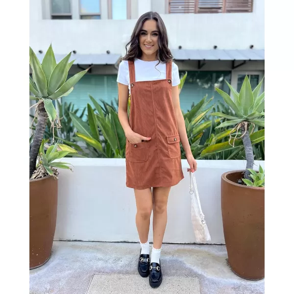 luvamia Corduroy Overall Dress for Women Adjustable Straps Casual Fashion Overalls Pinafore Short Dresses with PocketsSierra