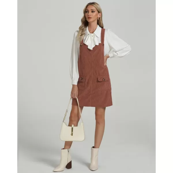 luvamia Corduroy Overall Dress for Women Adjustable Straps Casual Fashion Overalls Pinafore Short Dresses with PocketsSierra