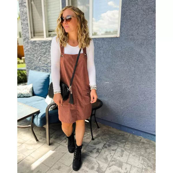 luvamia Corduroy Overall Dress for Women Adjustable Straps Casual Fashion Overalls Pinafore Short Dresses with PocketsSierra
