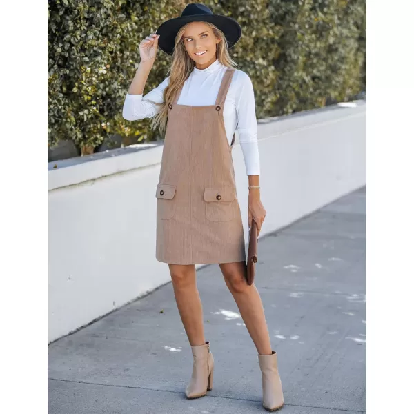 luvamia Corduroy Overall Dress for Women Adjustable Straps Casual Fashion Overalls Pinafore Short Dresses with PocketsToasted Almond