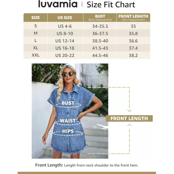 luvamia Denim Dress for Women Button Down Short Sleeves Casual Summer Jean Shirt Dresses with Pockets Frayed HemBlack