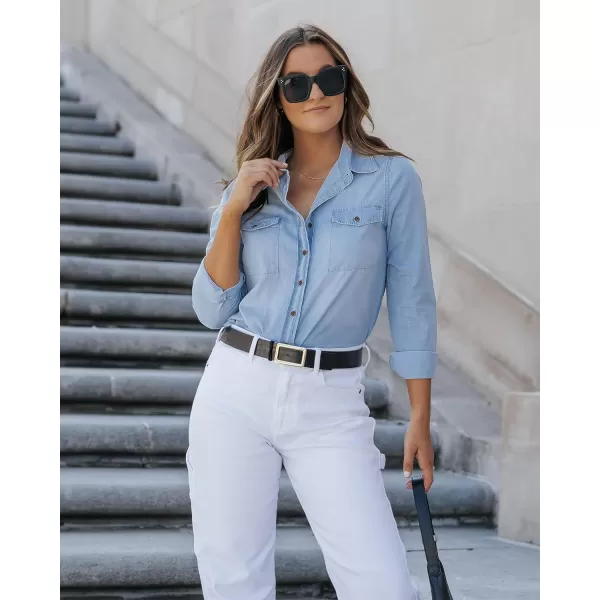 luvamia Denim Shirt Women Chambray Jean Western Shirts Long Sleeve Button Down TopsA Helium Blue