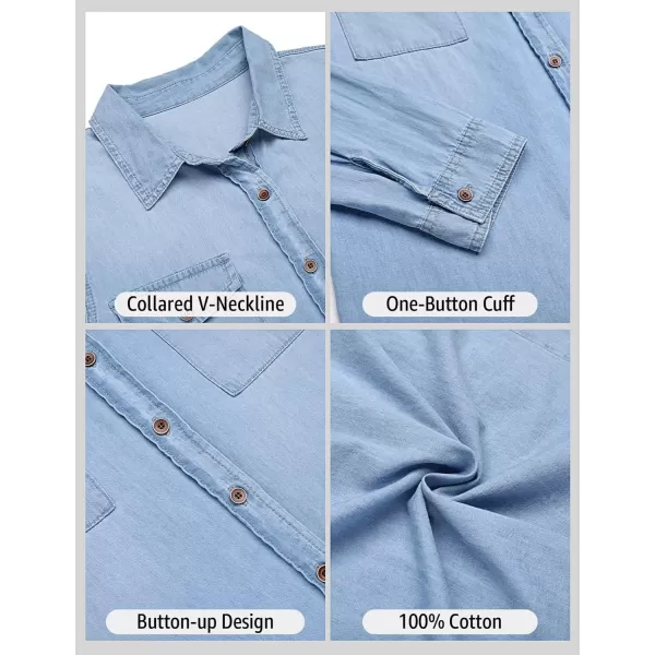 luvamia Denim Shirt Women Chambray Jean Western Shirts Long Sleeve Button Down TopsA Helium Blue
