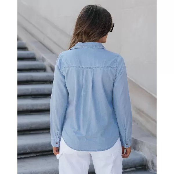 luvamia Denim Shirt Women Chambray Jean Western Shirts Long Sleeve Button Down TopsA Helium Blue
