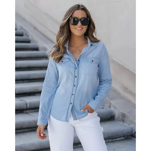 luvamia Denim Shirt Women Chambray Jean Western Shirts Long Sleeve Button Down TopsA Helium Blue
