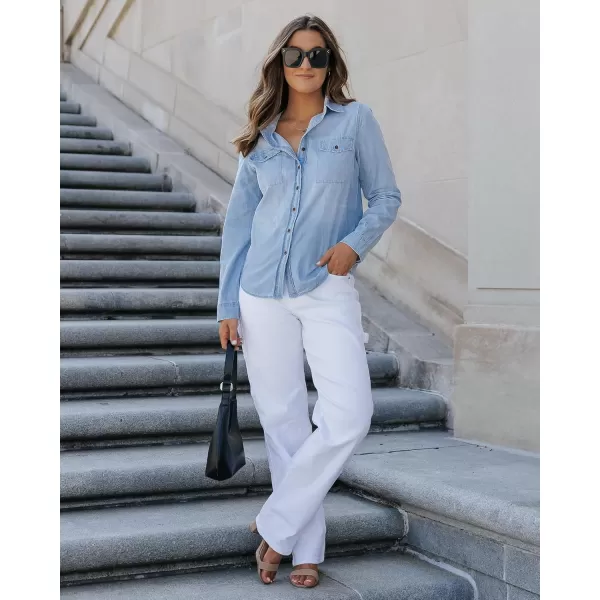 luvamia Denim Shirt Women Chambray Jean Western Shirts Long Sleeve Button Down TopsA Helium Blue