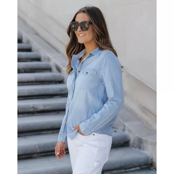 luvamia Denim Shirt Women Chambray Jean Western Shirts Long Sleeve Button Down TopsA Helium Blue
