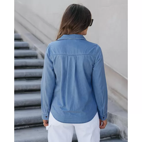 luvamia Denim Shirt Women Chambray Jean Western Shirts Long Sleeve Button Down TopsA Lapis Air