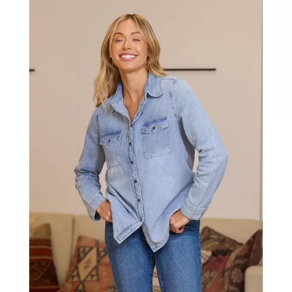 luvamia Denim Shirt Women Chambray Jean Western Shirts Long Sleeve Button Down TopsAcid Wash Lakeside Blue