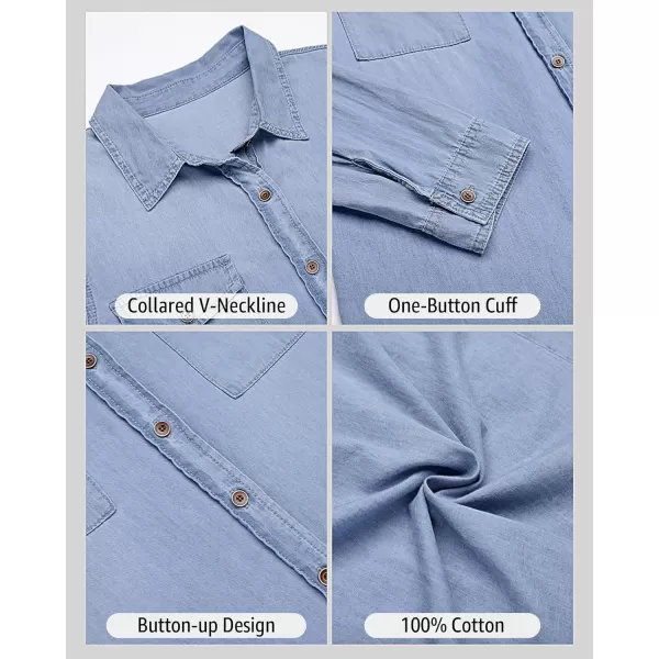 luvamia Denim Shirt Women Chambray Jean Western Shirts Long Sleeve Button Down TopsAcid Wash Lakeside Blue