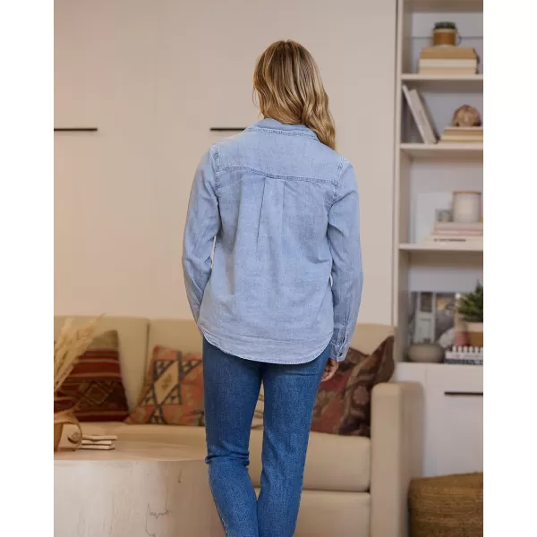 luvamia Denim Shirt Women Chambray Jean Western Shirts Long Sleeve Button Down TopsAcid Wash Lakeside Blue