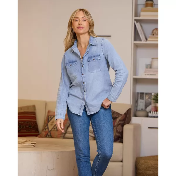 luvamia Denim Shirt Women Chambray Jean Western Shirts Long Sleeve Button Down TopsAcid Wash Lakeside Blue