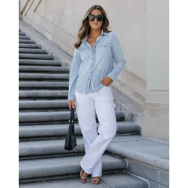 luvamia Denim Shirt Women Chambray Jean Western Shirts Long Sleeve Button Down TopsAged Blue