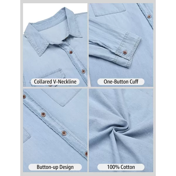 luvamia Denim Shirt Women Chambray Jean Western Shirts Long Sleeve Button Down TopsAged Blue