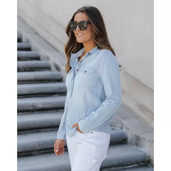 luvamia Denim Shirt Women Chambray Jean Western Shirts Long Sleeve Button Down TopsAged Blue