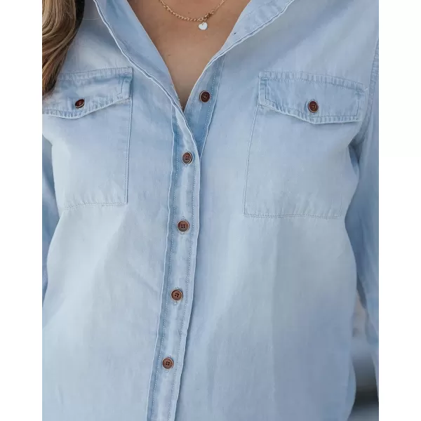 luvamia Denim Shirt Women Chambray Jean Western Shirts Long Sleeve Button Down TopsAged Blue