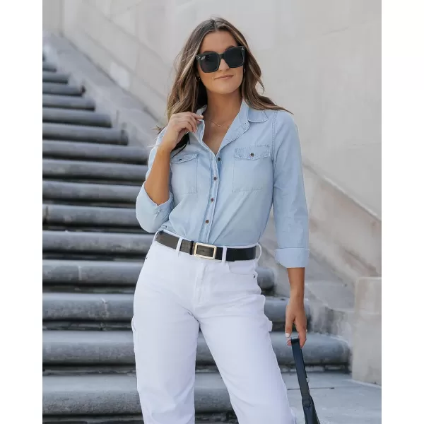 luvamia Denim Shirt Women Chambray Jean Western Shirts Long Sleeve Button Down TopsAged Blue