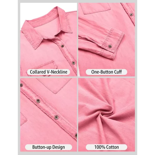 luvamia Denim Shirt Women Chambray Jean Western Shirts Long Sleeve Button Down TopsAurora Pink