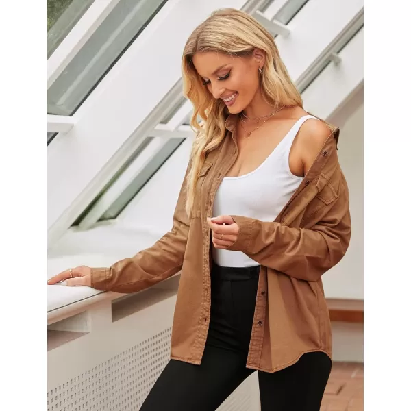 luvamia Denim Shirt Women Chambray Jean Western Shirts Long Sleeve Button Down TopsB Almond Brown