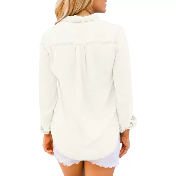 luvamia Denim Shirt Women Chambray Jean Western Shirts Long Sleeve Button Down TopsBrilliant White