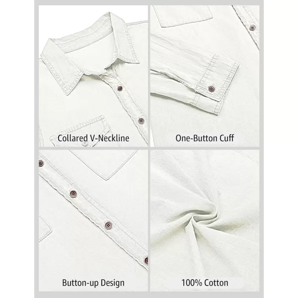 luvamia Denim Shirt Women Chambray Jean Western Shirts Long Sleeve Button Down TopsBrilliant White