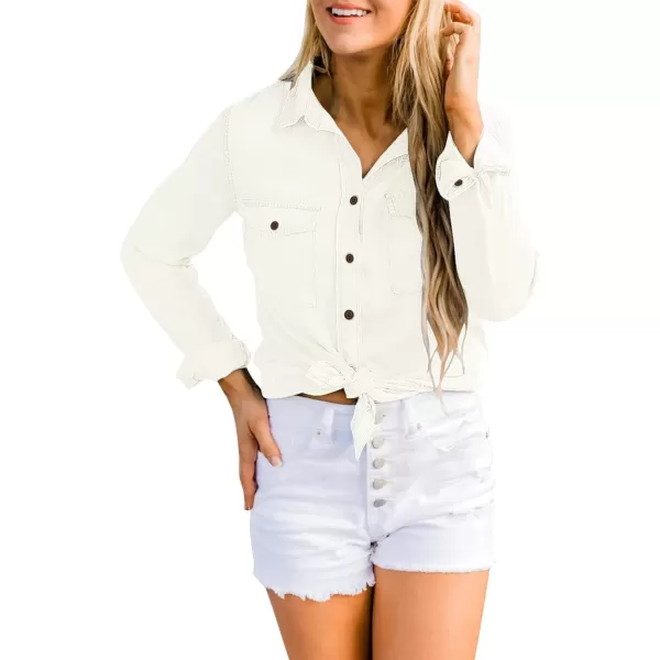 luvamia Denim Shirt Women Chambray Jean Western Shirts Long Sleeve Button Down TopsBrilliant White