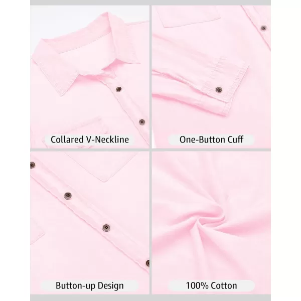 luvamia Denim Shirt Women Chambray Jean Western Shirts Long Sleeve Button Down TopsCandy Pink