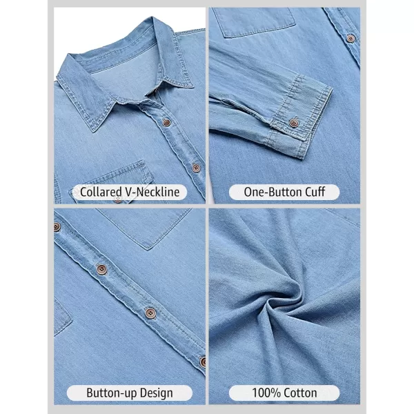 luvamia Denim Shirt Women Chambray Jean Western Shirts Long Sleeve Button Down TopsClassic Blue