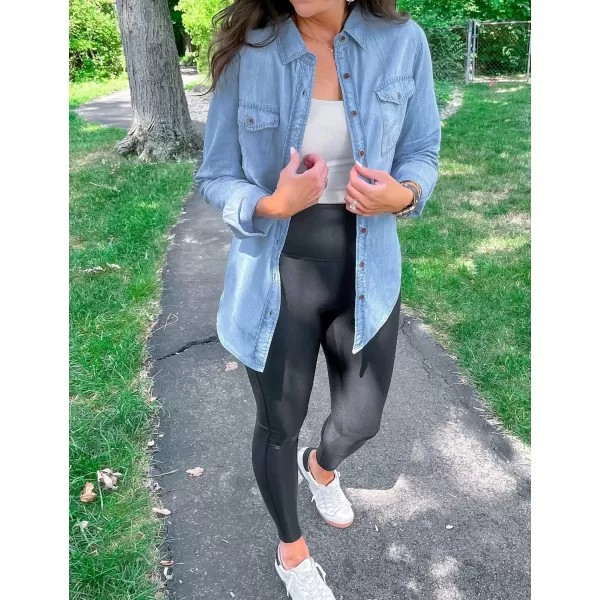 luvamia Denim Shirt Women Chambray Jean Western Shirts Long Sleeve Button Down TopsClassic Blue