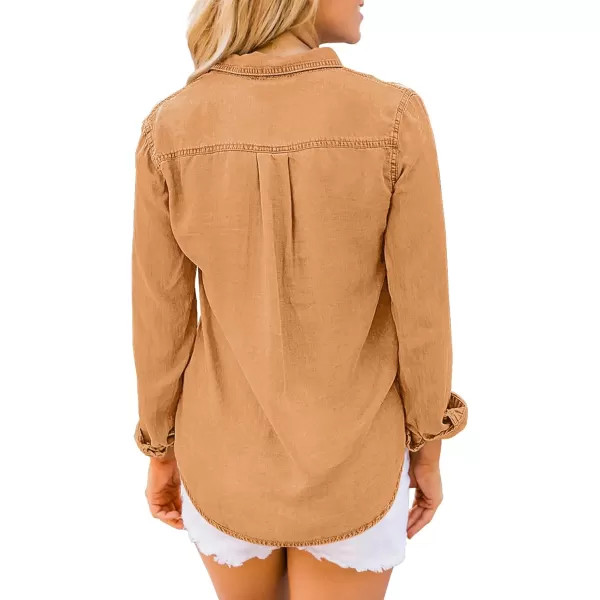 luvamia Denim Shirt Women Chambray Jean Western Shirts Long Sleeve Button Down TopsClay