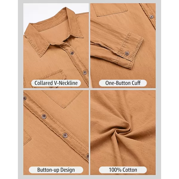 luvamia Denim Shirt Women Chambray Jean Western Shirts Long Sleeve Button Down TopsClay