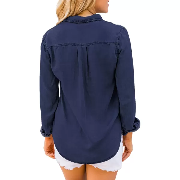 luvamia Denim Shirt Women Chambray Jean Western Shirts Long Sleeve Button Down TopsDark Blue