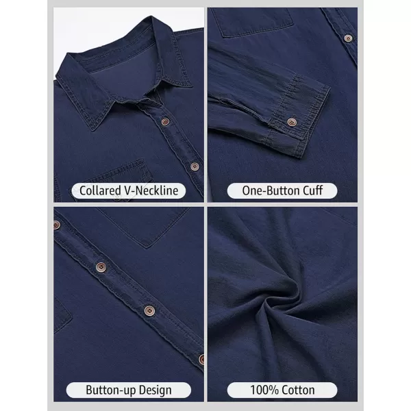 luvamia Denim Shirt Women Chambray Jean Western Shirts Long Sleeve Button Down TopsDark Blue