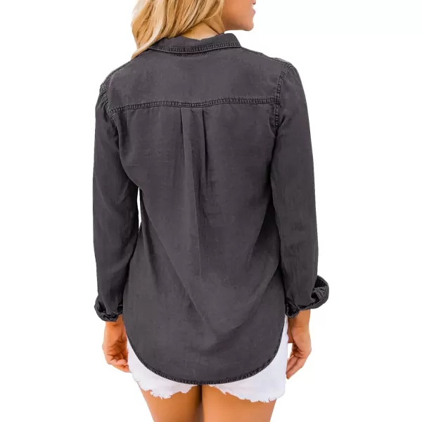luvamia Denim Shirt Women Chambray Jean Western Shirts Long Sleeve Button Down TopsDark Gray