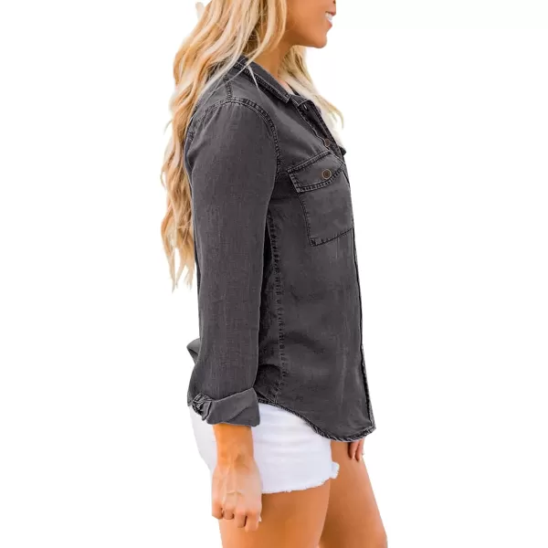luvamia Denim Shirt Women Chambray Jean Western Shirts Long Sleeve Button Down TopsDark Gray