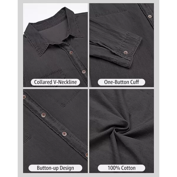 luvamia Denim Shirt Women Chambray Jean Western Shirts Long Sleeve Button Down TopsDark Gray