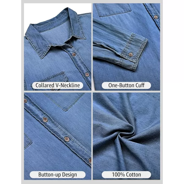 luvamia Denim Shirt Women Chambray Jean Western Shirts Long Sleeve Button Down TopsDeep Blue