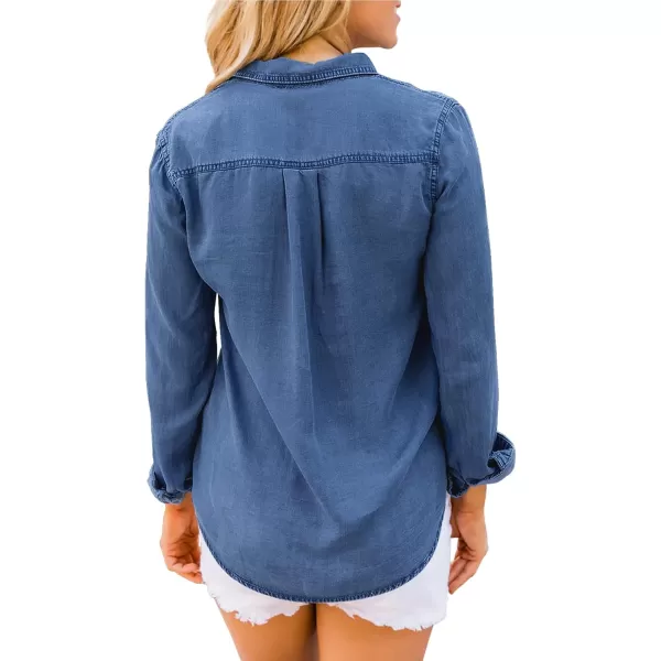 luvamia Denim Shirt Women Chambray Jean Western Shirts Long Sleeve Button Down TopsDeep Blue