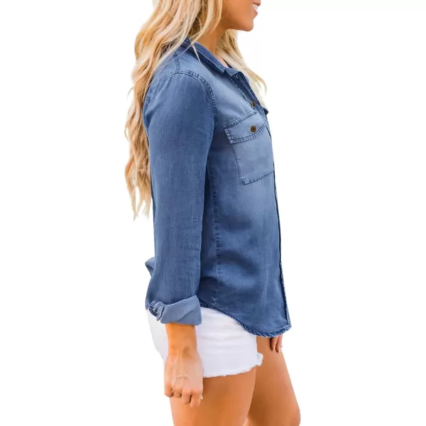 luvamia Denim Shirt Women Chambray Jean Western Shirts Long Sleeve Button Down TopsDeep Blue