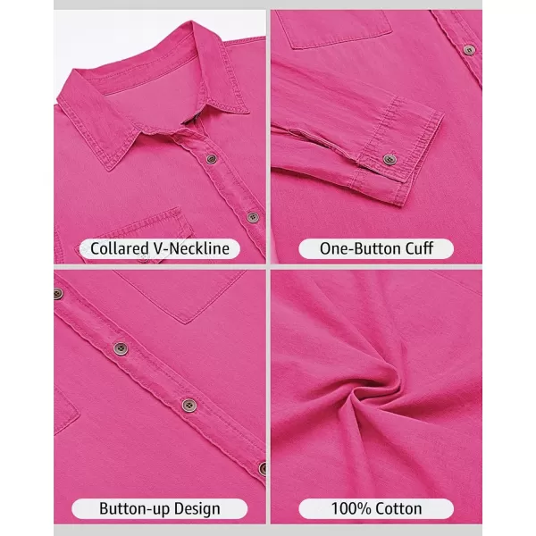luvamia Denim Shirt Women Chambray Jean Western Shirts Long Sleeve Button Down TopsHot Pink