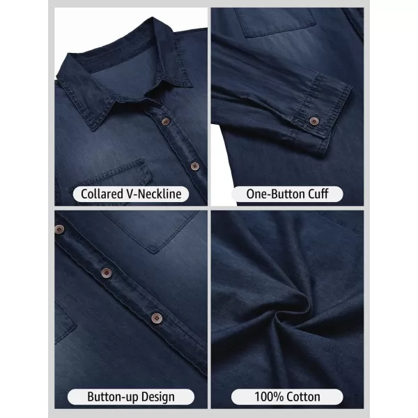 luvamia Denim Shirt Women Chambray Jean Western Shirts Long Sleeve Button Down TopsIndigo Dark Blue