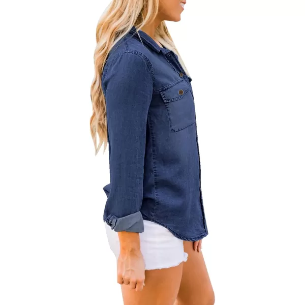 luvamia Denim Shirt Women Chambray Jean Western Shirts Long Sleeve Button Down TopsIndigo Dark Blue