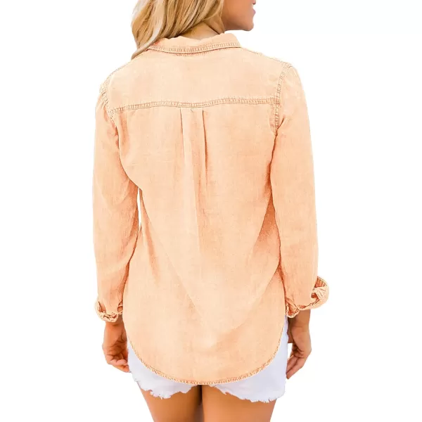 luvamia Denim Shirt Women Chambray Jean Western Shirts Long Sleeve Button Down TopsPastel Rose Tan