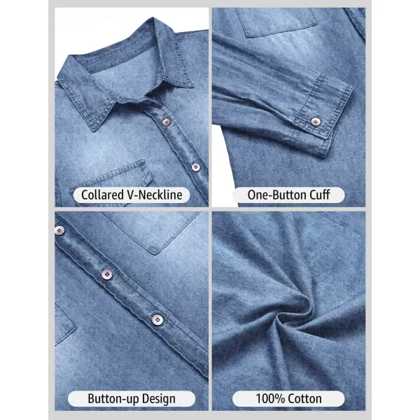luvamia Denim Shirt Women Chambray Jean Western Shirts Long Sleeve Button Down TopsStone Washed Blue