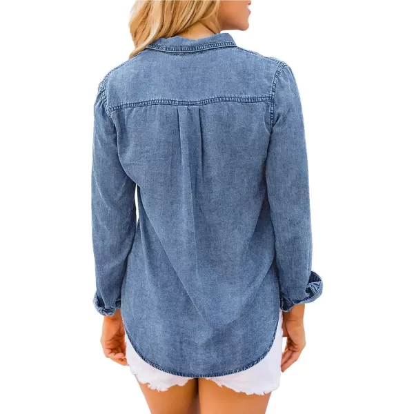 luvamia Denim Shirt Women Chambray Jean Western Shirts Long Sleeve Button Down TopsStone Washed Blue