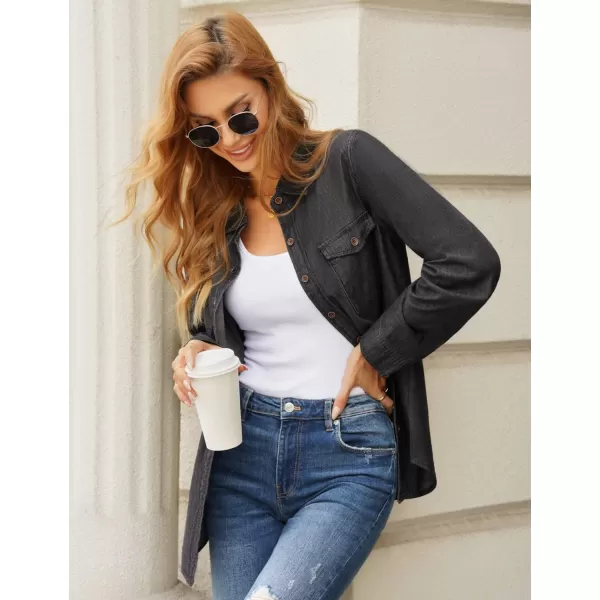 luvamia Denim Shirt Women Chambray Jean Western Shirts Long Sleeve Button Down TopsVintage Black