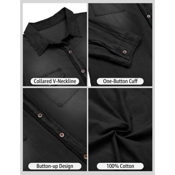 luvamia Denim Shirt Women Chambray Jean Western Shirts Long Sleeve Button Down TopsVintage Black