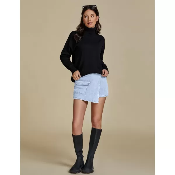 luvamia Denim Skorts for Woman Cargo Faux Wrap Jean Skort Skirts Stretchy High Waisted Skirt Shorts Country Concert WearCool Blue