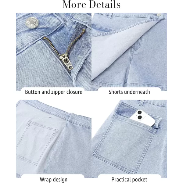 luvamia Denim Skorts for Woman Cargo Faux Wrap Jean Skort Skirts Stretchy High Waisted Skirt Shorts Country Concert WearCool Blue