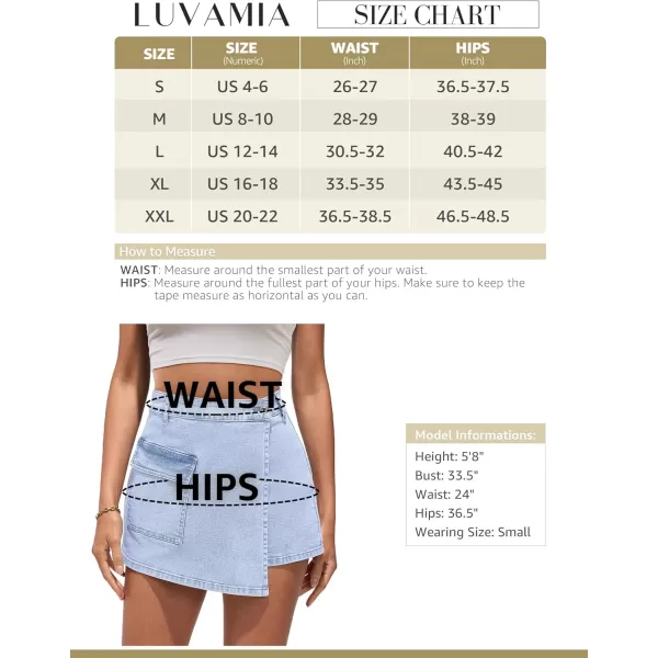 luvamia Denim Skorts for Woman Cargo Faux Wrap Jean Skort Skirts Stretchy High Waisted Skirt Shorts Country Concert WearCool Blue